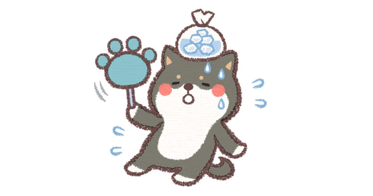 暑くて頭を冷やす犬